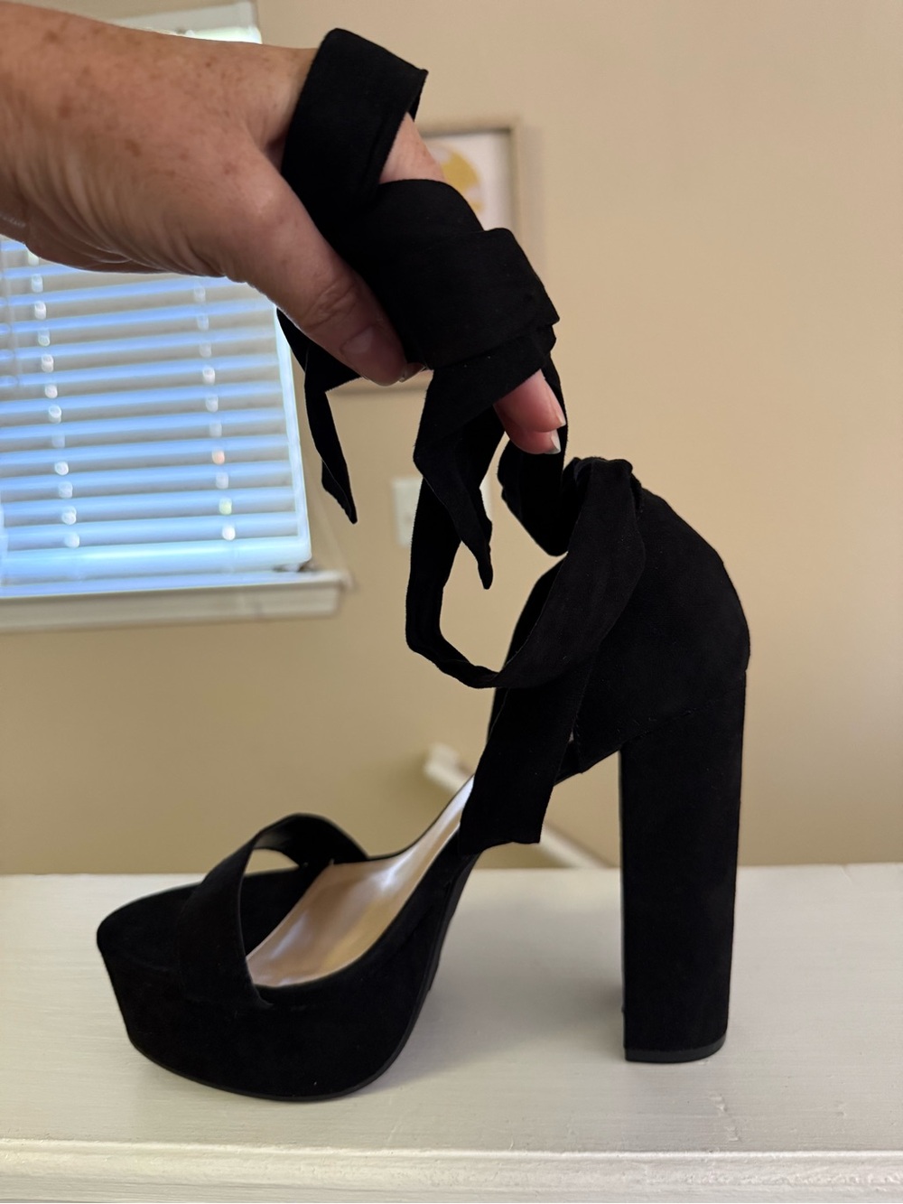 Wild Diva Black Suede Wrap-Around Platform Heels